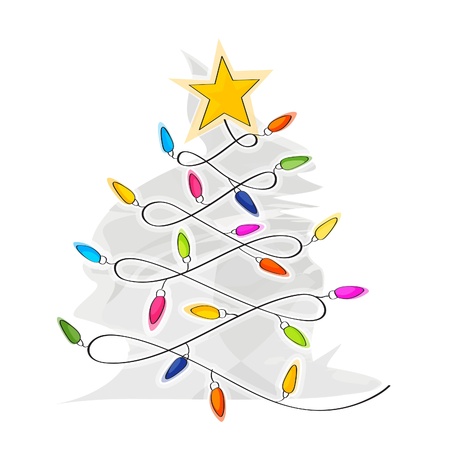 Abstract Christmas Tree made of light bulb wireのイラスト素材