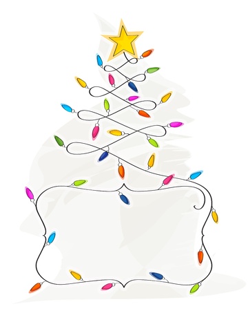 Abstract Christmas Tree made of light bulb wire bannerのイラスト素材