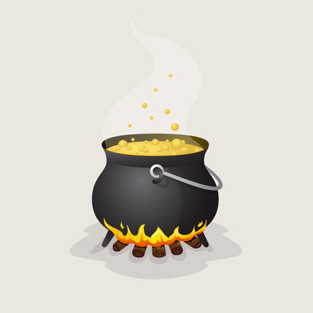 Halloween pot with boiling liquid on fireのイラスト素材