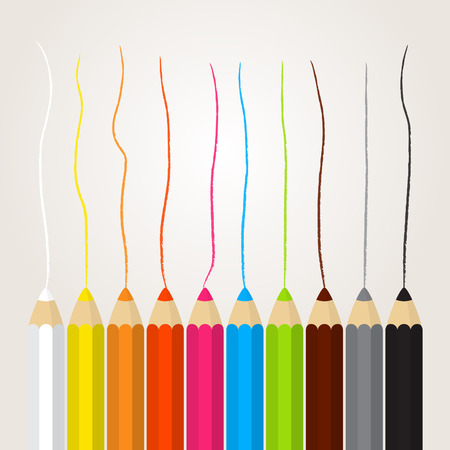 Collection of colored pencils with a drawed lineのイラスト素材