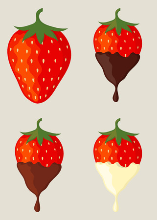 Collection of strawberries dipped in dark, milk and white chocolateのイラスト素材