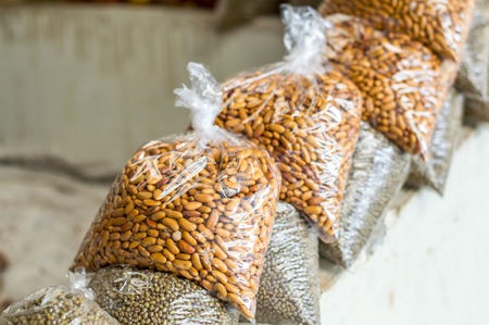 Kidney beans in sacks on market in Bhutan