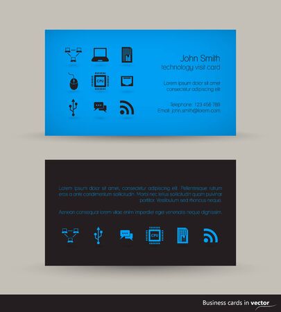 Technology business visit card with flying icons on light background in vectorのイラスト素材