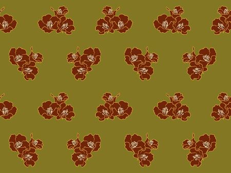 Red flower on green patternのイラスト素材