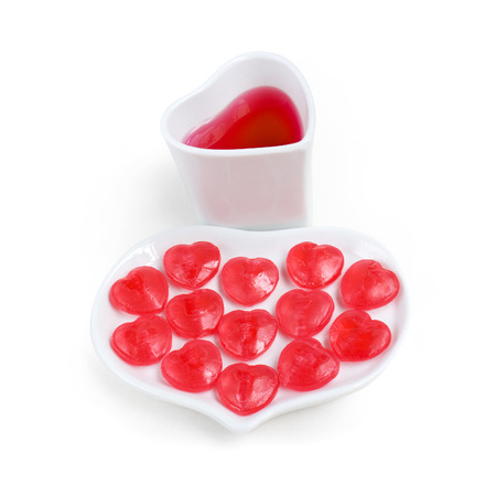 Heart candy and soft drink.の写真素材