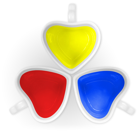 Primary color in love cups isolated.の写真素材