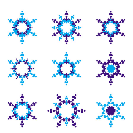 Set of 9 Blue Hexagon star iconのイラスト素材