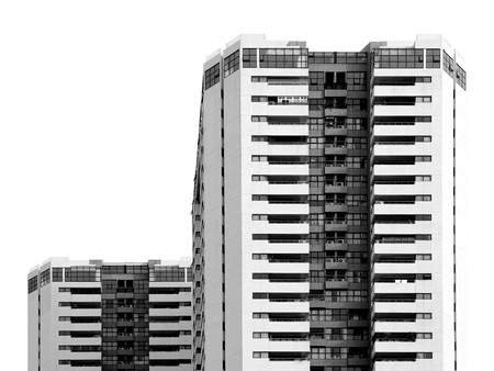 Square building in capital city Black and white scene isolatedの写真素材