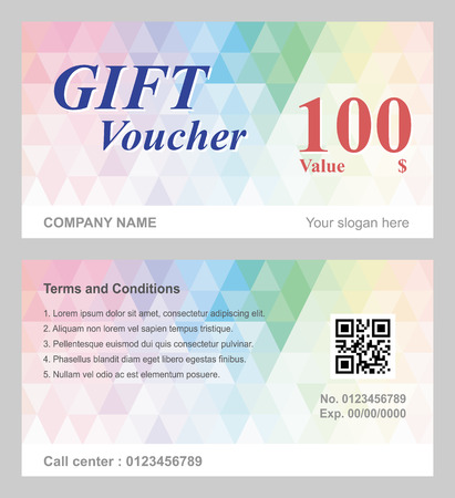 Voucher template with rainbow polygonal backgroundのイラスト素材