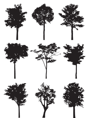 Set of nine trees vector silhouetteのイラスト素材