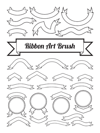 Black and white ribbon art brush, text box template, blank design, curve line shape decoration element around circle border, sample frame border tag.のイラスト素材