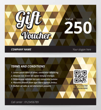 Gift voucher template with gold low polygon backgroundのイラスト素材