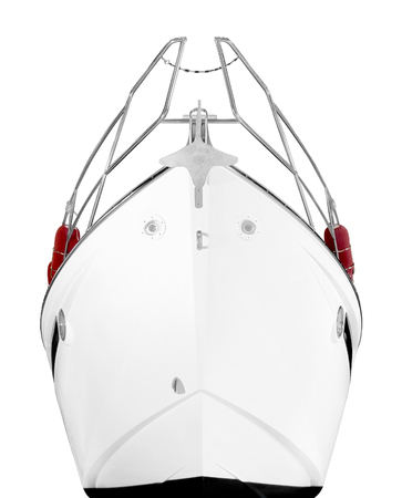 White yacht isolated on white background, front view with clipping pathの写真素材