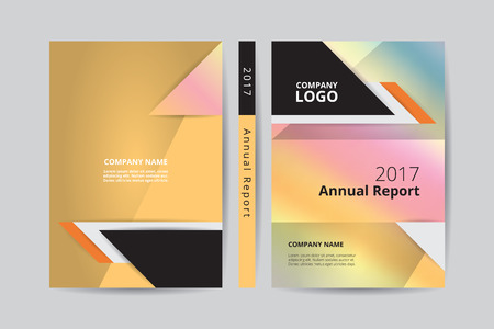 Annual report 2017 book design front and back pastel cover template, rainbow gradient theme with company logo, yellow demo text box  layout A4 two side offset printing CMYK colorful background.のイラスト素材