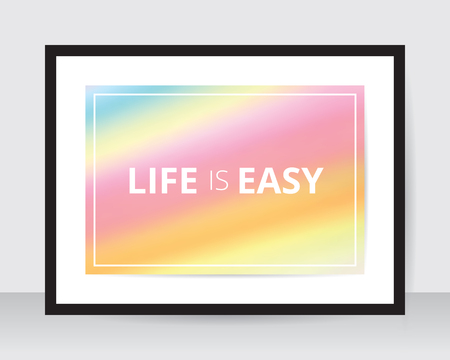 Simple poster template pink blur on white paper black frame gray wall. Easy banner purple line backdrop square layout. Gradient colorful textbox backdrop. Rainbow pastel picture.のイラスト素材