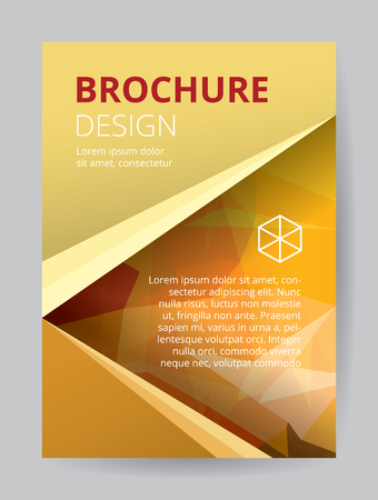 Flyer template A4 size gold low polygon color theme background. Red orange yellow company logo book page cover abstract design.のイラスト素材