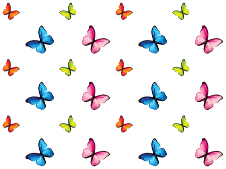 Set of six colorful butterfly isolated on white background, yellow green blue red pink wings insects flying. Pattern logo geometric. Bug polygonal crystal style.のイラスト素材