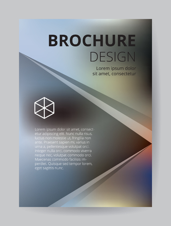 A Flyer template A4 size blue blur low polygon color theme background. Dark gray company logo book page cover abstract design, white text box layout CMYK printing. Gradient shading offset brochure.のイラスト素材