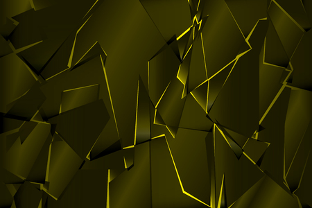 Black yellow shadow low polygon abstract background, broken glass triangular wallpaper, geometric technology banner, dark polygonal texture, dusk night vector backdrop, shiny crystal pattern design.のイラスト素材