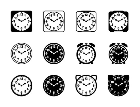 Set of black and white alarm clock flat block icon design.のイラスト素材