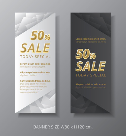 Sale banner golden text on silver low polygon gray background.のイラスト素材