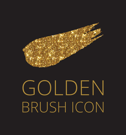 Gold glitter font brush on black background, golden vector cmyk illustration, glossy printing template.のイラスト素材