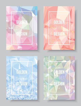 Pastel abstract book cover design template, white demo text layout on glitter CMYK printing brochure. Gradient shading rainbow low polygon style, colorful party invitation card.のイラスト素材