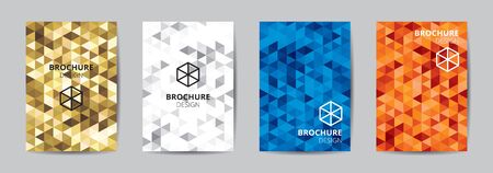 Cover template A4 size blue red gold low polygon color theme background. Company logo book page abstract design, white text layout CMYK printing. Gradient shading offset brochure.のイラスト素材