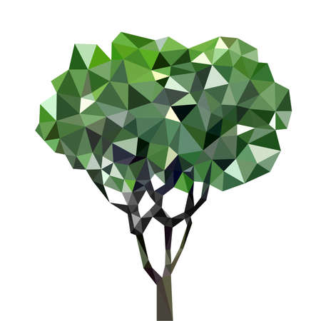 Low polygon fresh green leaf temple tree, small plant green fresh leaf branches, white background isolatedのイラスト素材