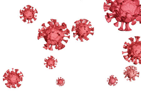 Medical icon of red covid-19 cell body isolated on white background, corona virus 3d model rendering human healthcare symbol.の写真素材