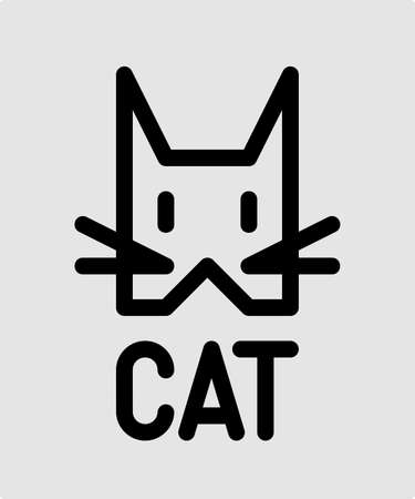 Black geometric cat line  minimal adorable drawing pet shop brand, cute mammal face cartoon icon.のイラスト素材