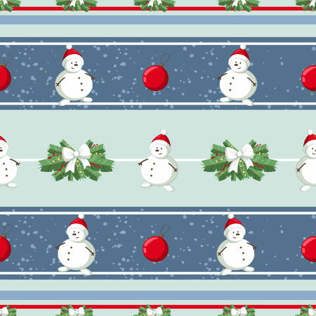 Christmas illustration pattern with decorations, tree, snowman. use for postcards, wallpapers, textiles, scrapbooking, decoration, invitations, background, holiday.の写真素材