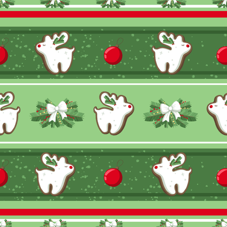 Christmas illustration pattern with decorations, tree, reindeer, cookies. use for postcards, wallpapers, textiles, scrapbooking, decoration, invitations, background, holiday.の写真素材