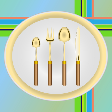 Realistic vector Cutlery gold plated.のイラスト素材