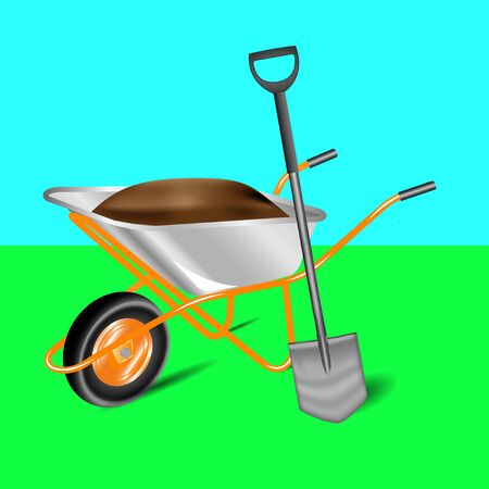Vector illustration garden cart and shovel Isolated on backgroundのイラスト素材