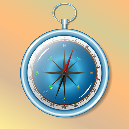 Vector, illustration blue compass for traveler on yellow backgroundのイラスト素材