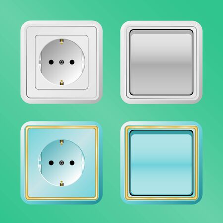 vector illustration of electric switches and sockets on a green backgroundのイラスト素材