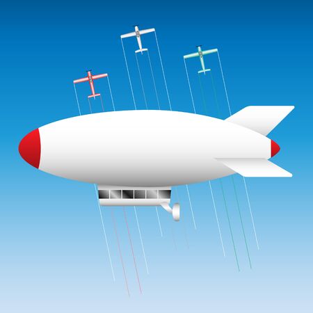 A Vector, Illustration the airship and three light aircraft in the skyのイラスト素材