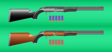 A vector illustration hunting gun with cartridges on green backgroundのイラスト素材
