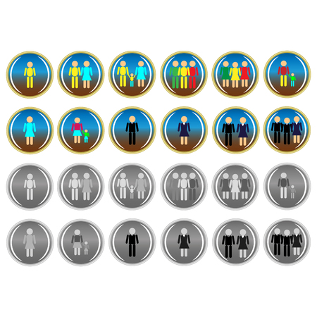 Vector, Illustration icons of people in color and black-and-white format.のイラスト素材