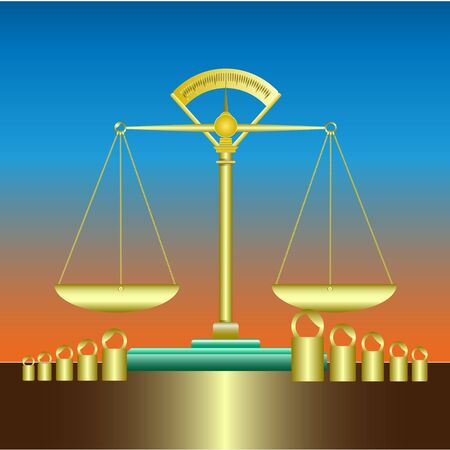 Vector, Illustration gold plated scales with weightsのイラスト素材
