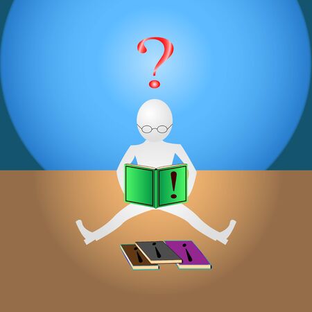 Vector, Illustration man reading a book, search for an answerのイラスト素材
