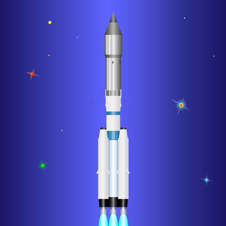 Vector illustration space rocket on the background of the starry skyのイラスト素材