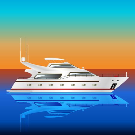 Vector, Illustration white  motor yacht in the seaのイラスト素材