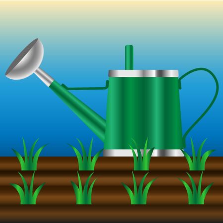 Illustration vector watering can in the gardenのイラスト素材
