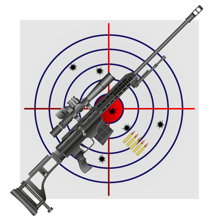 vector illustration of a sniper rifle and ammo on the background of the targetのイラスト素材