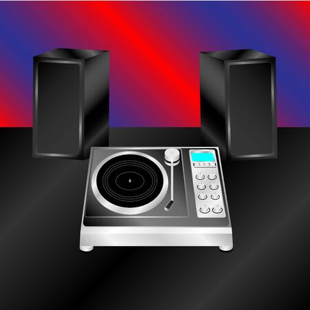 Realistic illustration vector turntable with stereo acoustics on black surfaceのイラスト素材