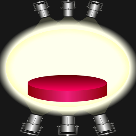 Red pedestal illuminated by lights Vector Illustrationのイラスト素材