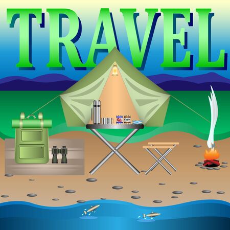 Travel gear for traveling. vector illustrationのイラスト素材