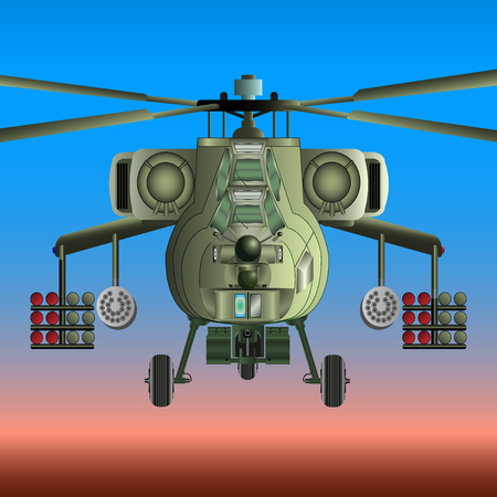 Military helicopter in the sky vector illustration.のイラスト素材